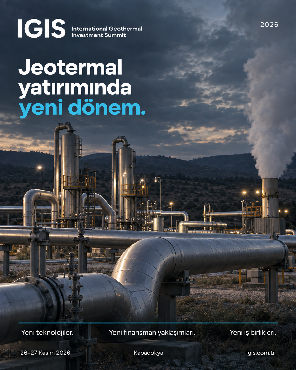 IGIS 2026 Jeotermal Yatırımında Yeni Dönem duyuru görseli; 26–27 Kasım 2026, Kapadokya.